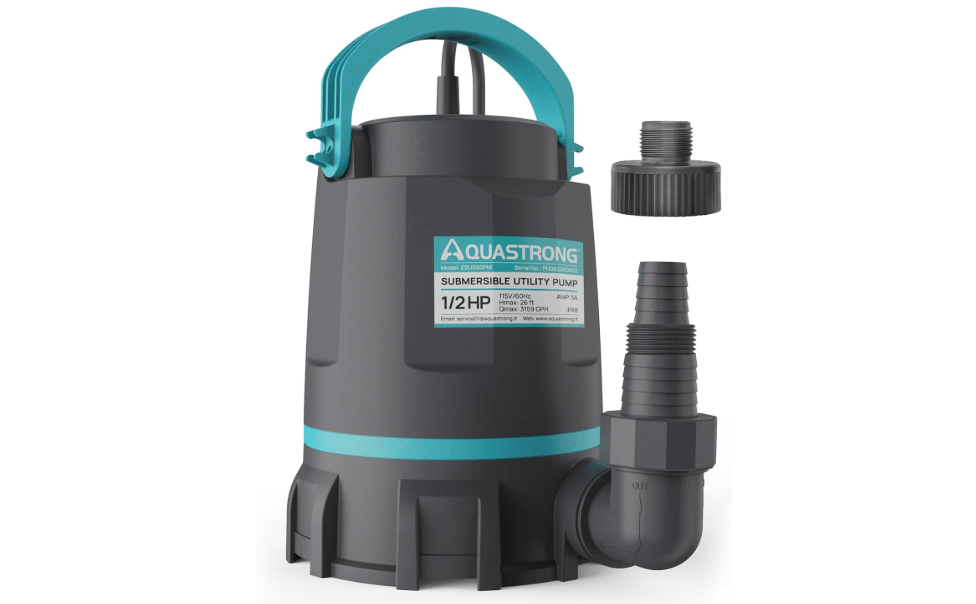 Aquastrong Sump Pump 1/2 HP Submersible Water Pump Thermoplastic Portable Utility Pump 3159 GPH High Flow Water Removal for Swimming Pool