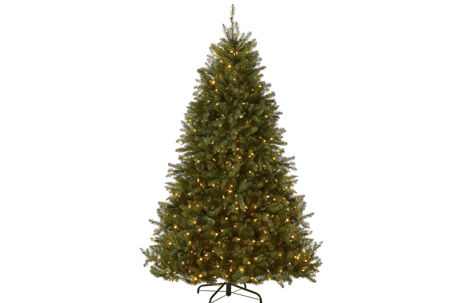 
National Tree Company 7.5ft Pre-Lit Dunhill Fir Artificial Christmas Tree | 700 LED Lights, 10 Light Functions, 2,514 Tips, Foot Pedal, Includes Stand