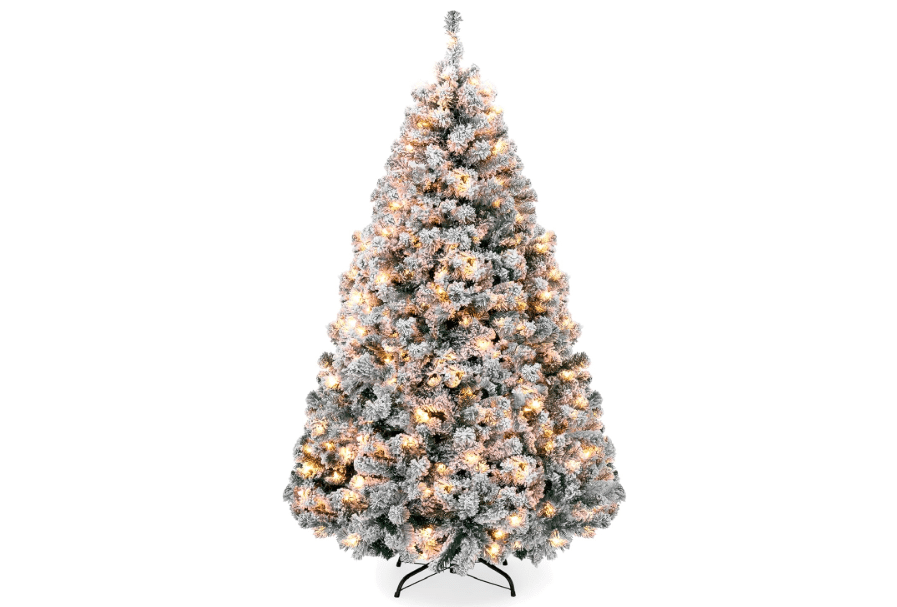 
Best Choice Products 6ft Pre-Lit Artificial Christmas Tree Twinkling LEDs, Snow Flocked Design Pine Tree, Full Appearance Lighted Snowy w/Easy Assembly,