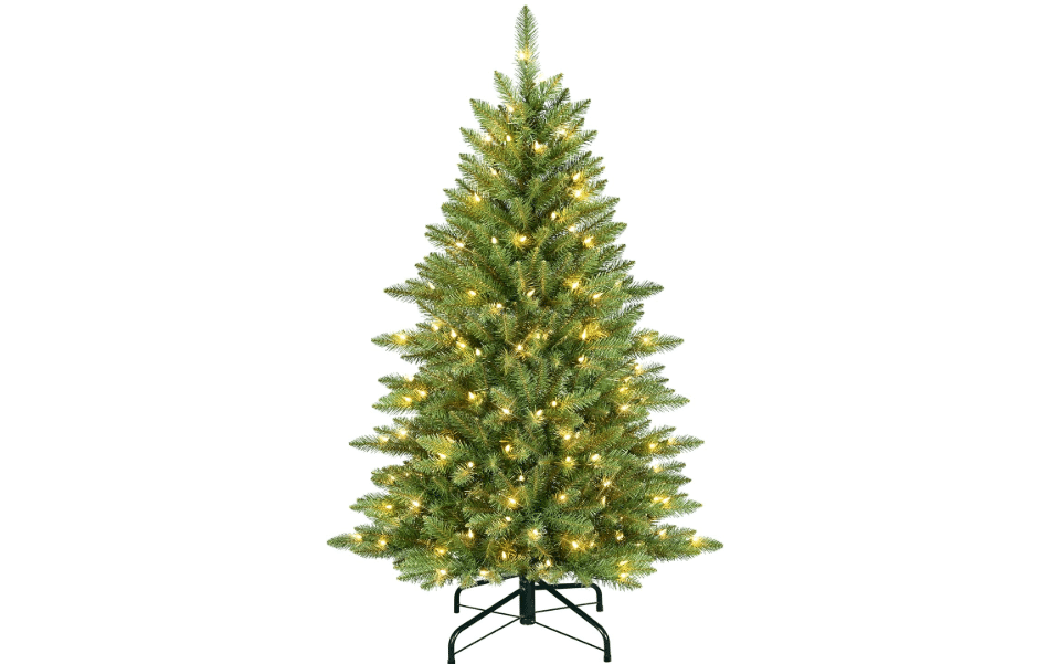 
Puleo International 4.5ft Pre-Lit Slim Fraser Fir Artificial Christmas Tree | 483 Branch Tips, 150 Clear Lights, Hinged Branches, Foldable Metal Stand