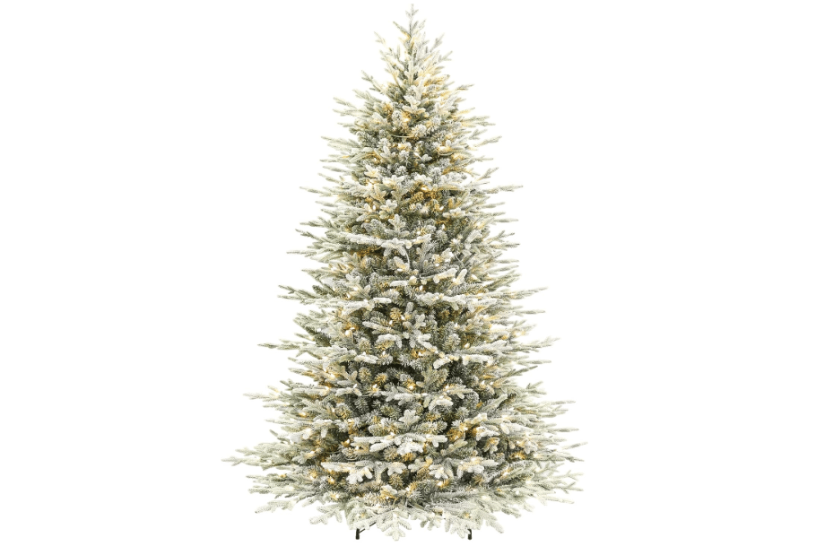 
Hykolity 7.5 ft Prelit Flocked Christmas Tree with Realistic PE Foliage | 450 Warm White Led Lights, 3,325 Mixed Tips, Hinged Design and Sturdy Metal Stand