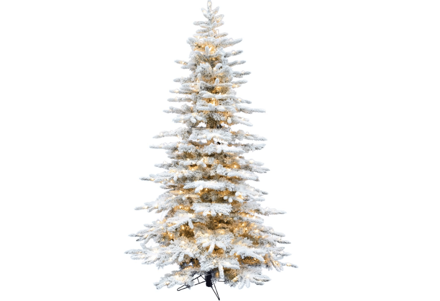
Fraser Hill Farm Pine Valley Flocked Christmas Tree, 6.5 Feet Tall, Snowy Xmas Tree with Easy to Connect, White Incandescent Smart Lights, Modern
