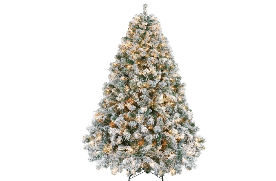 Yaheetech 6ft Pre-Lit Snow Flocked Artificial Christmas Tree, 250 Lights | White Lighted Full Xmas Tree for Holiday Decoration with 250 Warm White