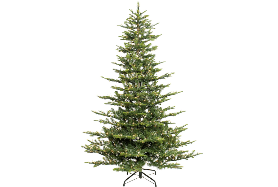 Puleo International 7.5ft Pre-Lit Aspen Fir Artificial Christmas Tree | 1319 Realistic Branch Tips, 700 Clear Lights, Hinged Branches, Foldable Metal