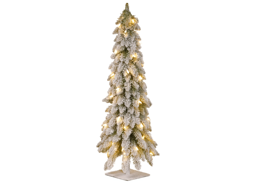 National Tree Company 4ft Pre-Lit Flocked Downswept Christmas Forestree | 100 Clear Lights, 308 Tips, Mini Artificial Christmas Tree, Metal Plate Base