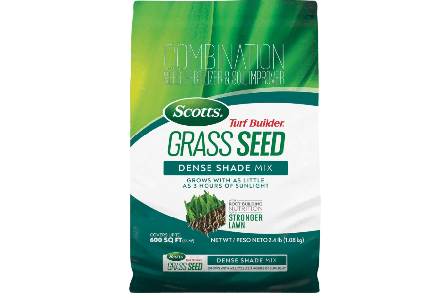 Scotts Turf Builder Grass Seed Dense Shade Mix, 2.4 lbs. | Grass Seed Plus Lawn Fertilizer & Soil Improver, Grows With As Little As 3 Hours