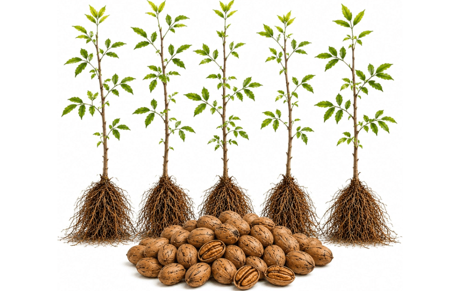 5 Live Northern Pecan Trees for Growing – Hardy Carya illinoinensis Nut Trees – Fast Growing Shade Trees with Edible Pecans – Outdoor Fruit & Nut