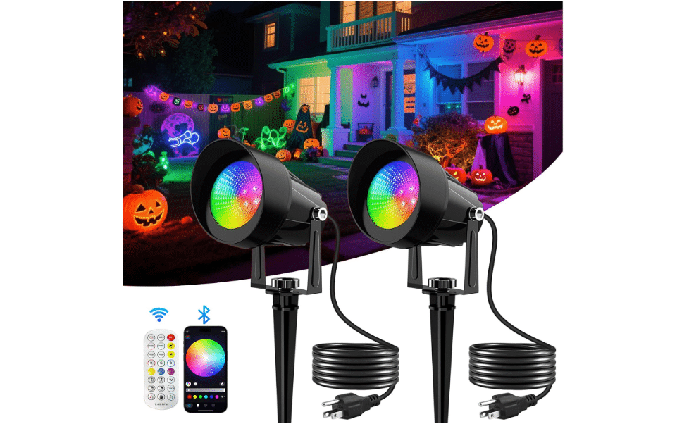 
CREPOW Spot Lights Outdoor, Smart RGBW LED Color Changing Landscape Lights with APP and Remote Control, Music Mode, DIY Scenes, Timing