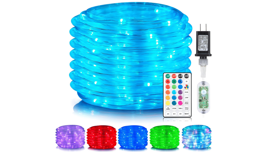 
ANJAYLIA 66FT 200 LED Color Changing Rope Lights with Plug and Remote | Led Outdoor Waterproof Rope Light with Color Option, 7 Modes, Timer, Memory, Remote