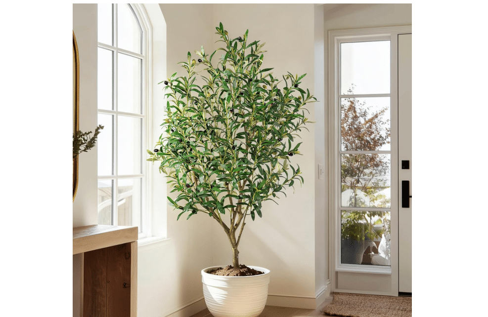 Tall Artificial Olive Tree Faux Trees Indoor Outdoor Realistic Floor Plant Large Fake Plants for House Modern Home Living Room Master Bedroom Office Front.
