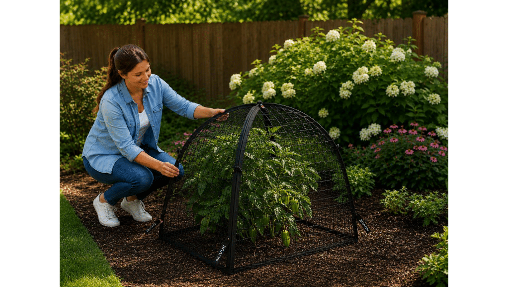NuVue Products 32100 Pop-Up Garden Netting Pest Guard Covers with Ground Spikes, Mesh Plant Cover Tents for Pest and Animal Control