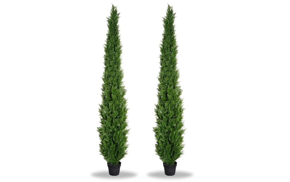 8 Feet Pre-Potted Evergreen Outdoor Artificial Cedar Tree for Front Porch Decor, Outdoor Entryway Decor Fake Tree, Tall Faux Tree with UV Resistant Coating