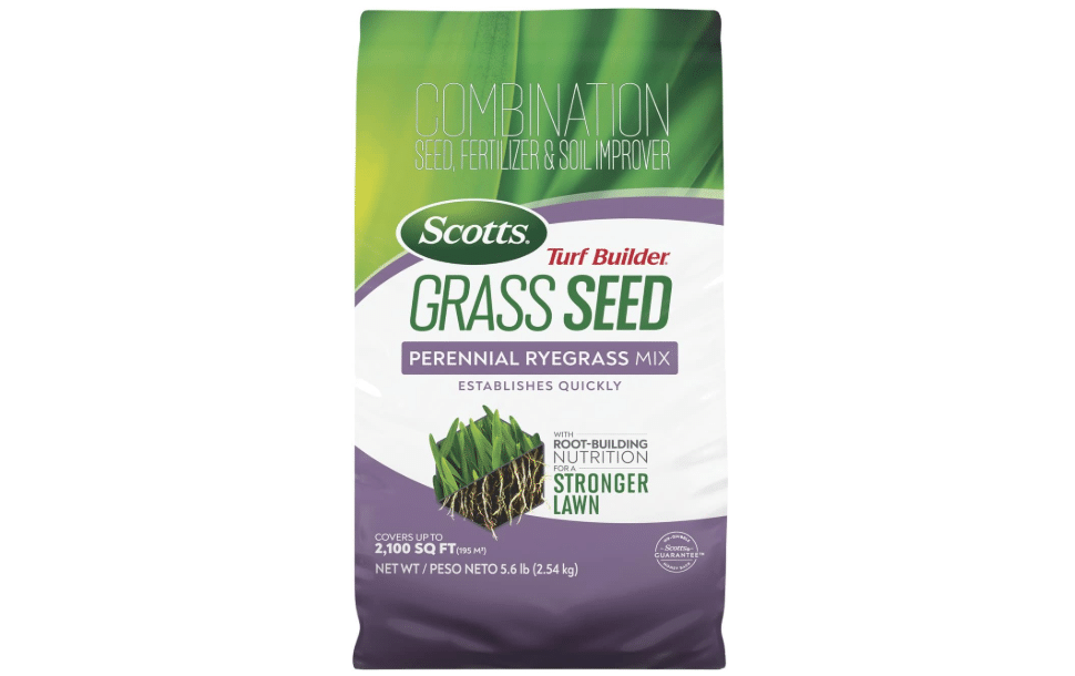 Scotts Turf Builder Grass Seed Perennial Ryegrass Mix, 5.6 lbs. | Combination Grass Seed, Lawn Fertilizer & Soil Improver, Establishes Quickly, Covers