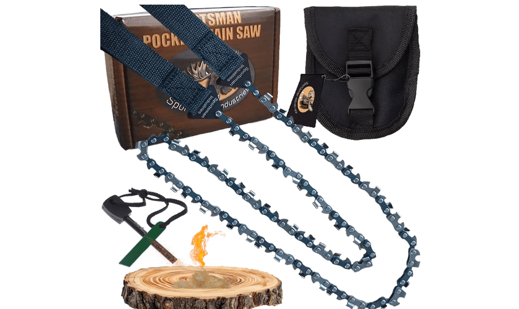 Sportsman Pocket Chainsaw - Camping Folding Hand Saw With Free Fire Starter, 36-Inch Heavy Duty Chain 48 Teeth, Best Pocket Saw for Survival Gear,