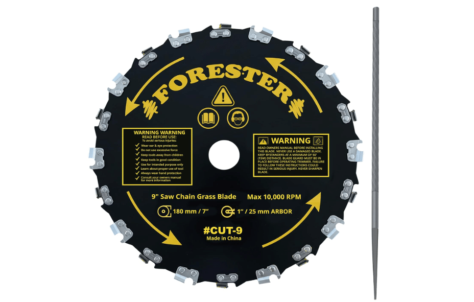 Forester Chainsaw Brush Cutter Blade + File Set - 9in x 20 Teeth | Fits Most Straight Shaft Trimmers | Conversion Kit Sold Separately