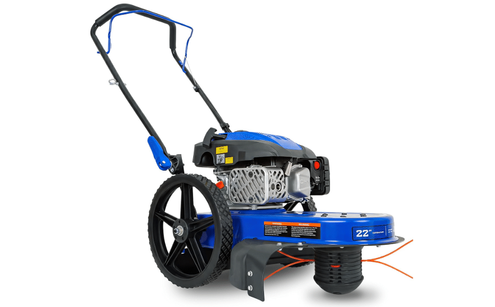 BILT HARD Walk Behind String Trimmer, 170cc 4-Cycle Gas Brush Hog Mower, 22 Inch Cutting Diameter, Push Weed Eater with 14 Inch Flat Free Wheels