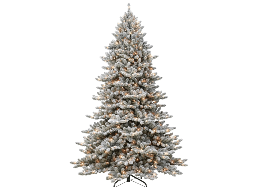 Puleo International 6.5 ft Pre-Lit Flocked Royal Majestic Artificial Frase Fir Tree 1575 Tips 450 Clear Lights Sure-Lit Pole
