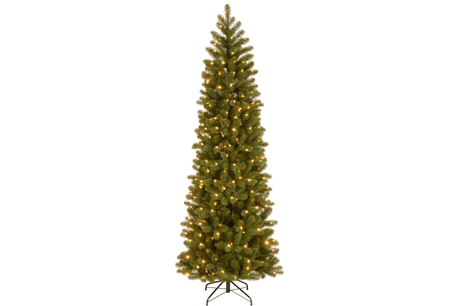 National Tree Company 7.5ft Pre-Lit Downswept Douglas Fir Christmas Tree | Slim, 350 LED Lights, 10 Light Functions, 796 Tips, Foot Pedal