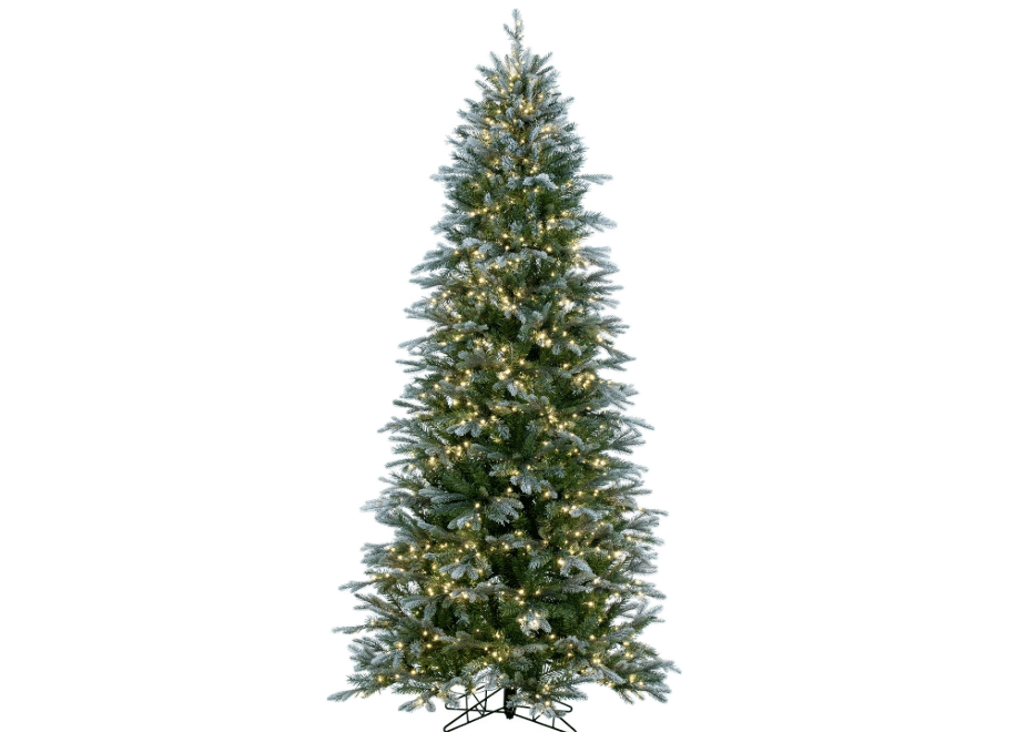 Vickerman 7.5' x 44" Frosted Douglas Fir Fir Artificial Slim Pre-Lit Christmas Tree, Warm White 3mm Low Voltage LED Wide