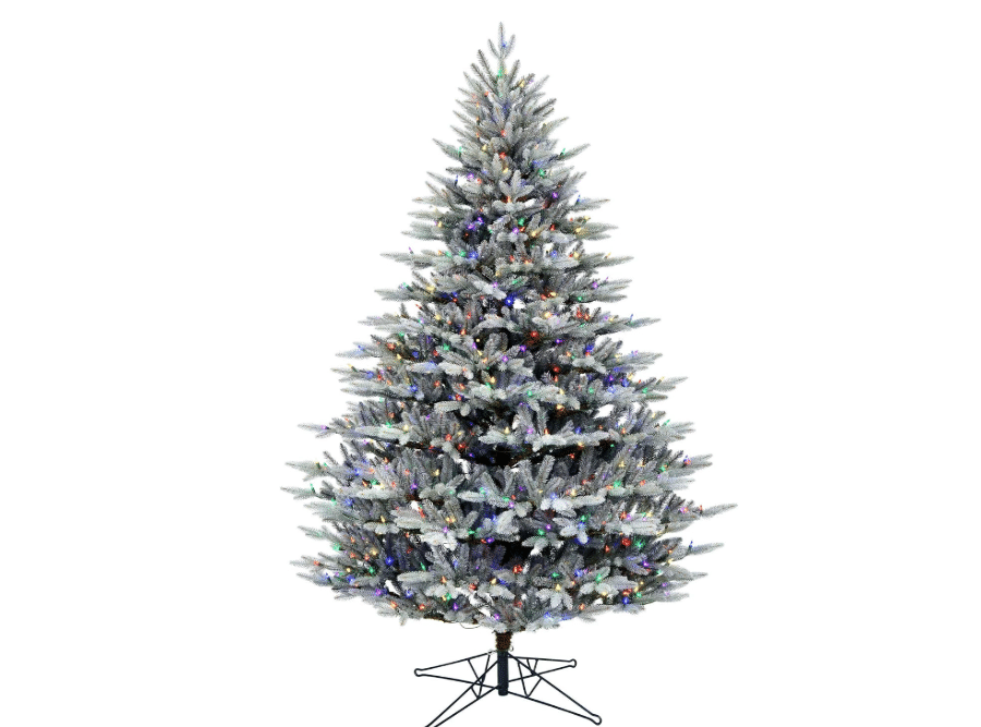 Vickerman 7.5' Douglas Blue Fir Artificial Christmas Tree, Multi-Colored Dura-Lit LED Lights - Faux Christmas Tree - Seasonal Indoor