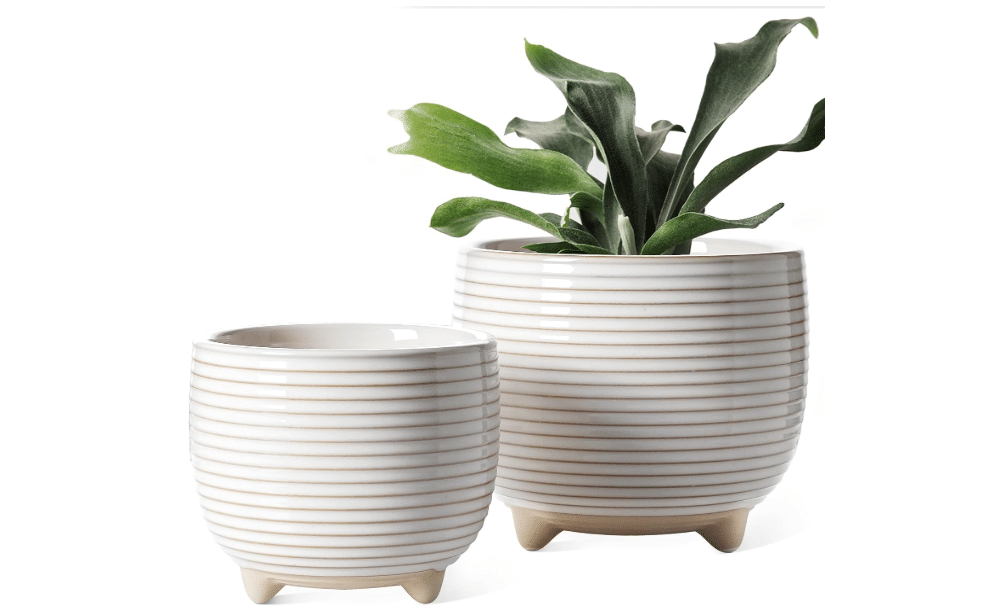 
LE TAUCI Ceramic Plant Pots, 5.1 + 6.4 Inch, Set of 2, Cloud White | Footed Reactive Glaze Design, Indoor Pots for Plants, Modern Flower Pots for Home and