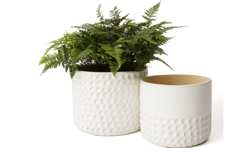 
LA JOLIE MUSE Ceramic Plant Pots, Flower Pots for Indoor Plants, Set of 2 | 6.7+5.5 Inch, Ivory Dot Pattern Ceramic Planter with Drainage Hole, Decorative