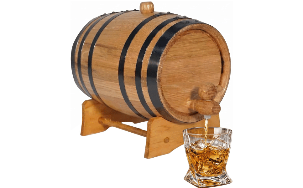  2 Liter Oak Aging Barrel with Wood Stand, Bung & Spigot - Mini Whiskey Barrels for The Home Alcohol Distiller, Moonshiner