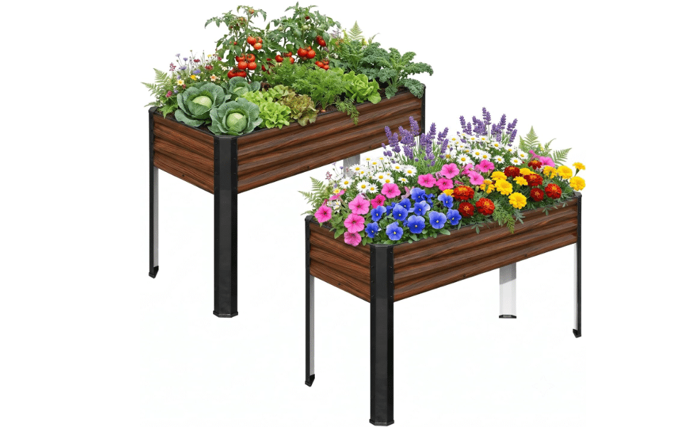  SnugNiture Raised Garden Bed with Legs, 48×18×32in, 2 Pack, Brown | Metal Elevated Raised Planter Box, for Backyard, Patio, Balcony, Outdoor Standing