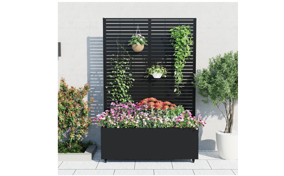 GarveeLife Metal Planter Box with Trellis and Wheels 71"x47"x16" | Privacy Planters for Patio, Drainage Holes