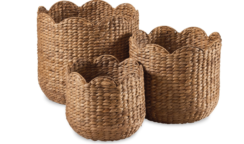 Best Choice Products 3pc Water Hyacinth Scalloped Multipurpose Nesting Baskets, Storage Bin Organization Totes for Living Room, Bedroom, Nursery