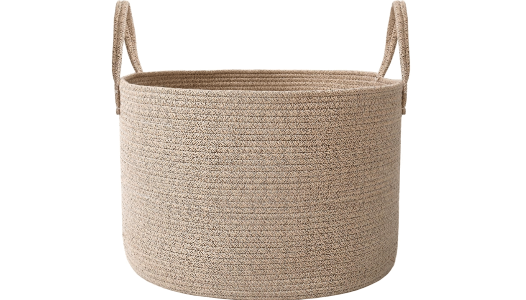 JMvicyroam 65L Extra Large Machine Washable Cotton Rope Blanket Basket | Collapsible Laundry Hamper, Reinforced Handles, For Blankets