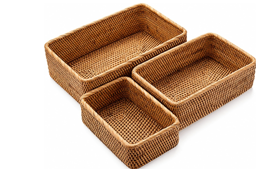  Yangqihome Natural Rattan Storage Baskets, Rectangular Woven Fruit Baskets, Decorative Wicker Basket and Small Baskets
