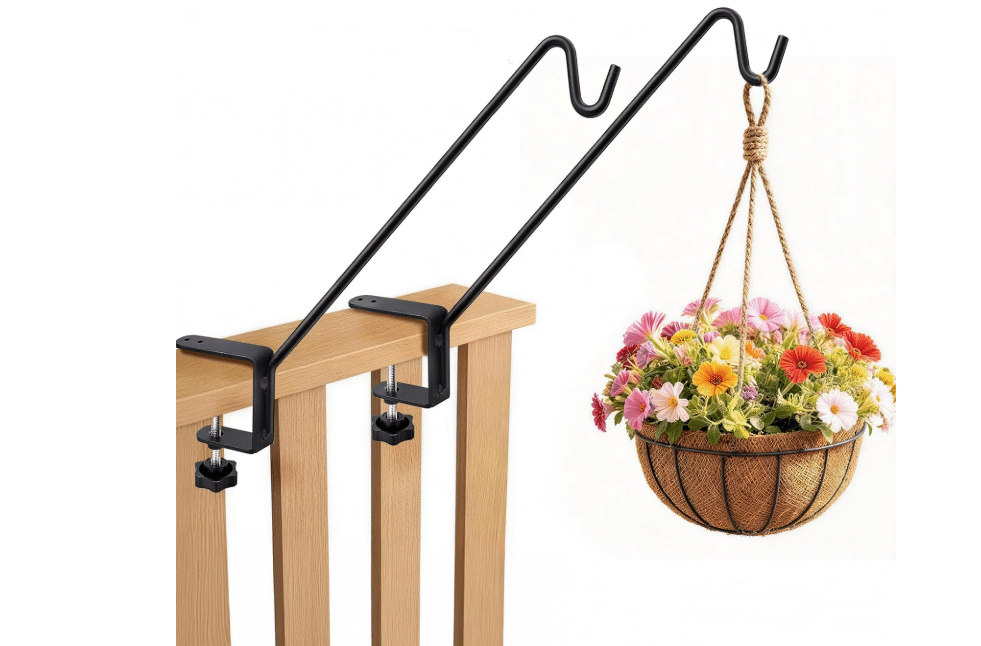 GESTONE 11 Inch Deck Railing Plant Hanger 2 PCS, Deck Hooks for Railing | Heavy Duty Solid Iron Shepherds Hook, For Deck Railing & Bird Feeders Outdoors