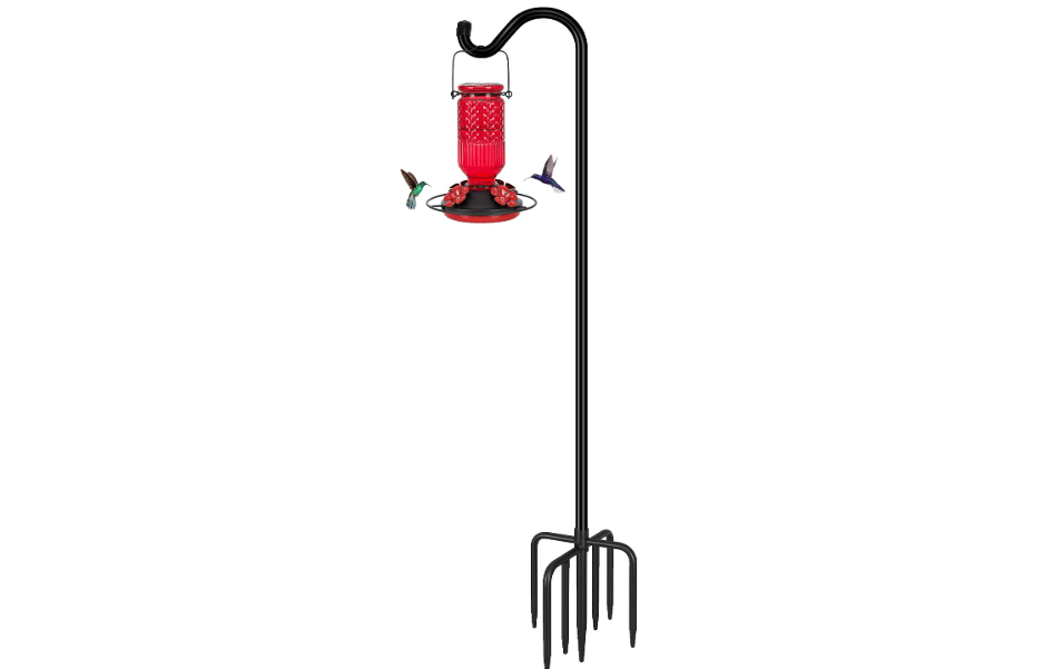 FEED GARDEN 76'' Bird Feeder Pole, Heavy Duty Shepherds Hooks for Outdoor with 7-Prong Base, Adjustable Shepherds Hook for Hummingbird