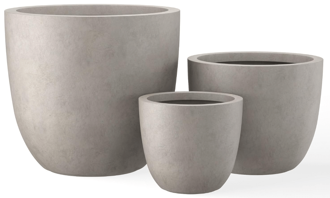 
Kante Set of 3 Round Bowl Concrete Planters, Mixed Sizes, Weathered Finish | Three Handcrafted Cement Flower Pot, Drainage Holes and Removable Rubber Plugs