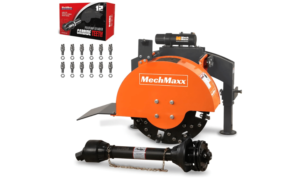 
MechMaxx Heavy Duty PTO Powered Stump Root Grinder, includes 12 Bonus Teeth | 3 Point Hitch Cat.1; 15-45HP; 34 Carbide Teeth; 6" Cutting Depth