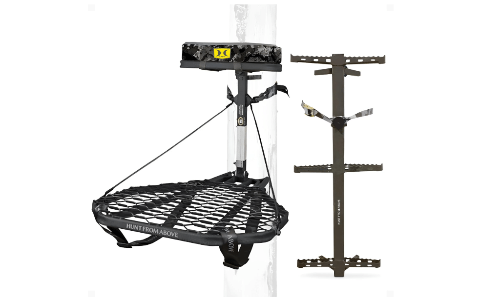 
Hawk Ranger Traction Mud Camo 3 Pack Climbing Sticks & Tree Stand | 3 Climber Sticks Bundled with Durable Steel Hang On Hunting Treestand and Full Body