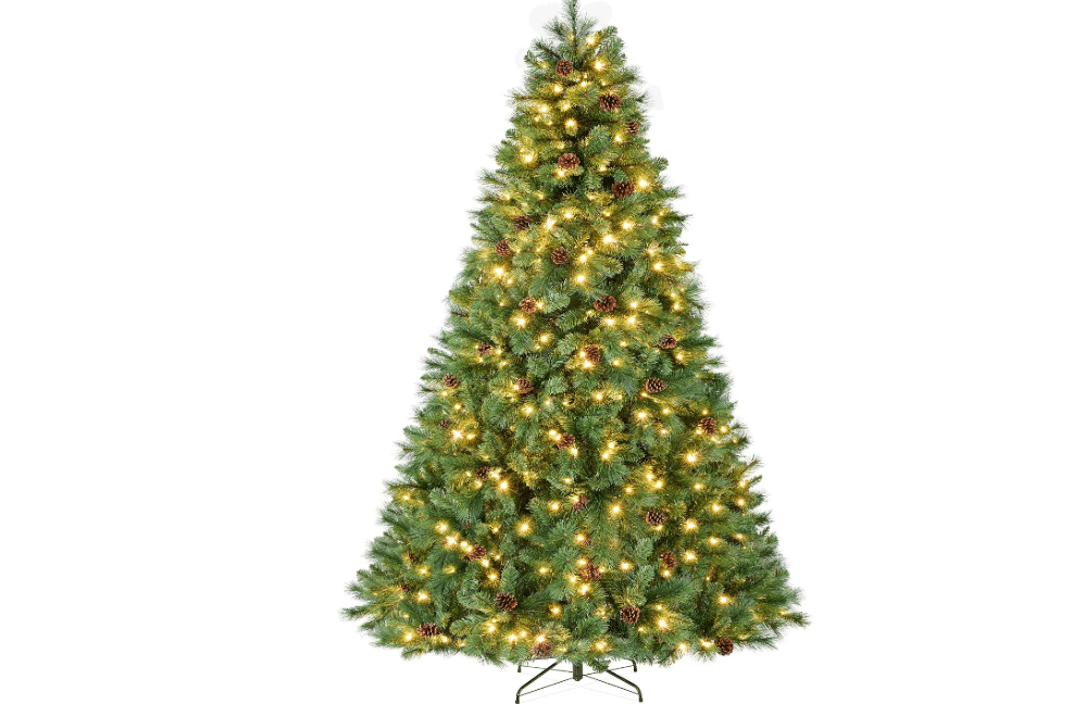 Best Choice Products 7.5ft Pre-Lit Scotch Pine Christmas Tree, Premium Pre-Decorated Artificial Holiday Decor w/ 1,320 Branch Tips, 2-in-1 White