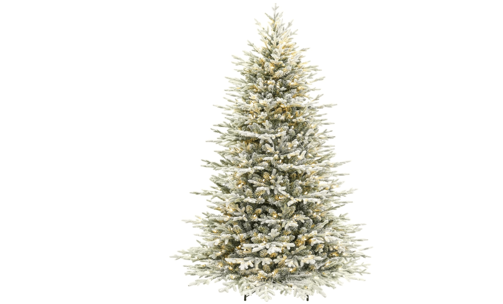 Hykolity 7.5 ft Prelit Flocked Christmas Tree with Realistic PE Foliage