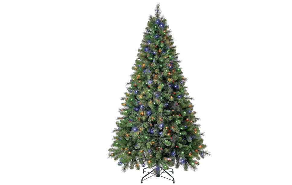 Home Heritage Cascade Quick Set 7ft Pre-Lit Christmas Tree, 450 Lights | Artificial Pine Tree with Color Changing LED Lights and 923 Branch Tips – Indoor