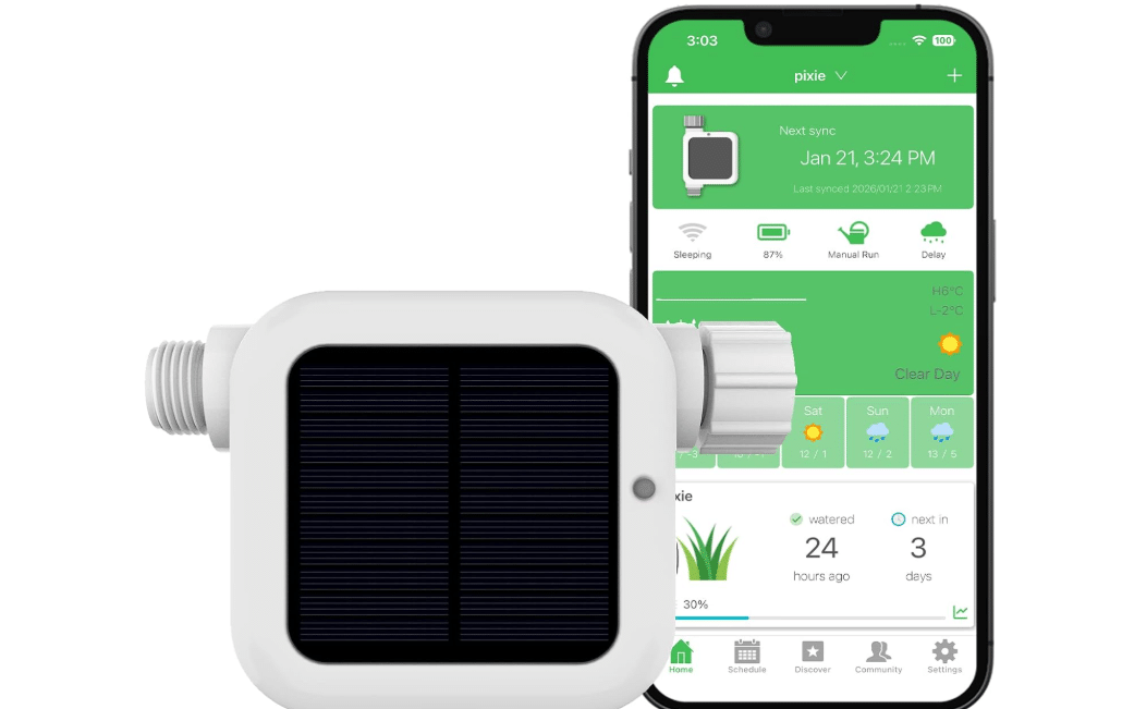 Netro Solar Powered Sprinkler Timer for Garden Hose 2.4G WiFi APP Control | Removable Battery-Powered, Weather Forecasting, Plant Database, Log, Scheduled