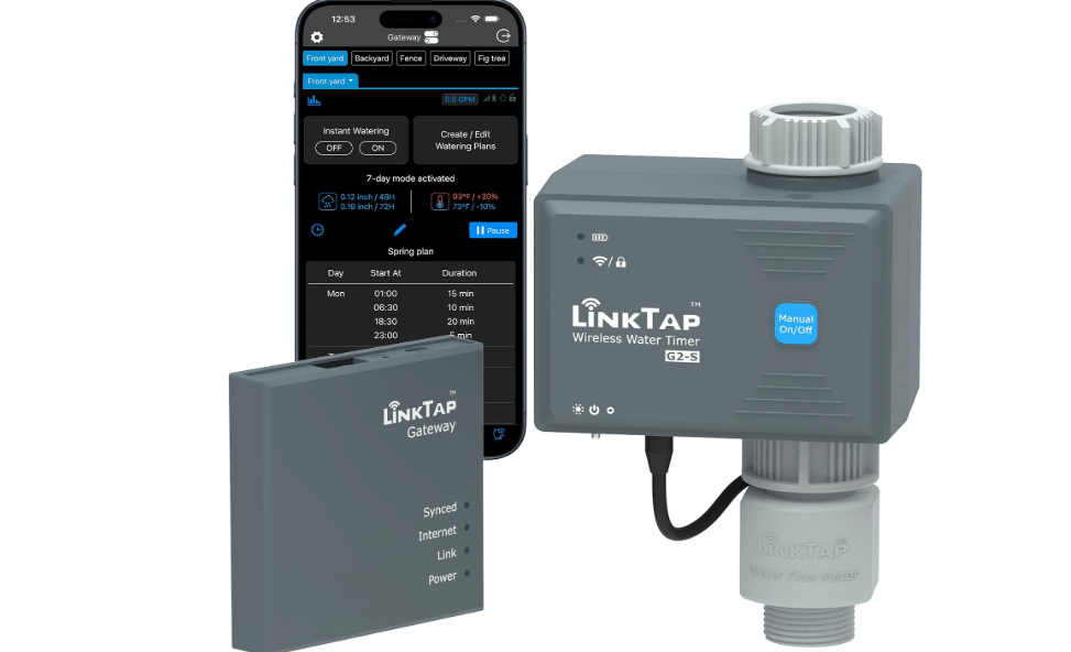 LinkTap G2S Smart Garden Hose Timer & Gateway, 2-Year Battery Life | Irrigation by Weather/Volume/Duration, Wider Range Than WiFi, Real-Time Fault