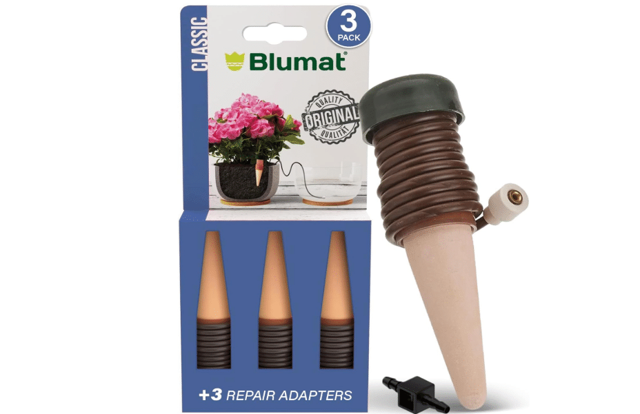 Blumat Classic Plant Watering Stakes, 3 Pack, with Adapter | Indoor plant watering while away, helps prevent overwatering and underwatering