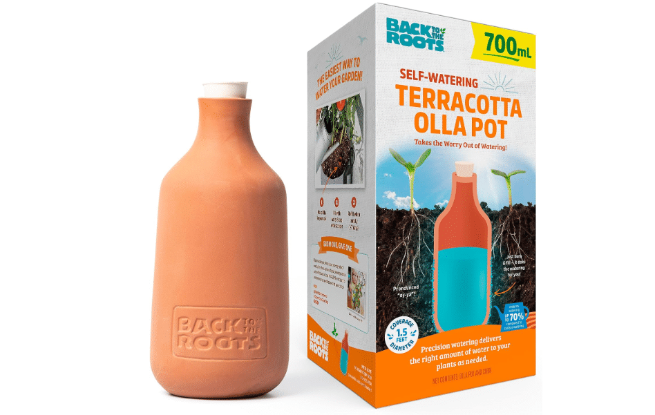 Back to the Roots Self-Watering Terracotta Olla Pot, 700mL Provides 1 Week of Precision Watering