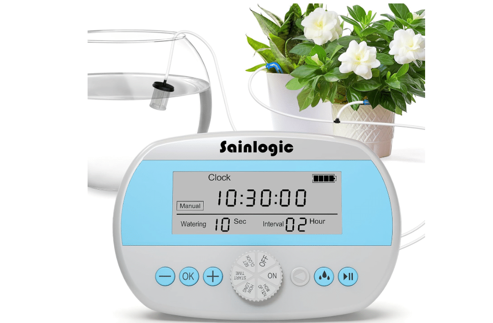 Sainlogic Automatic Plant Waterer for 15 Potted Plants, Self-Watering System with Humidity Monitor Display, Deep Root Irrigation, IP64 Programmable