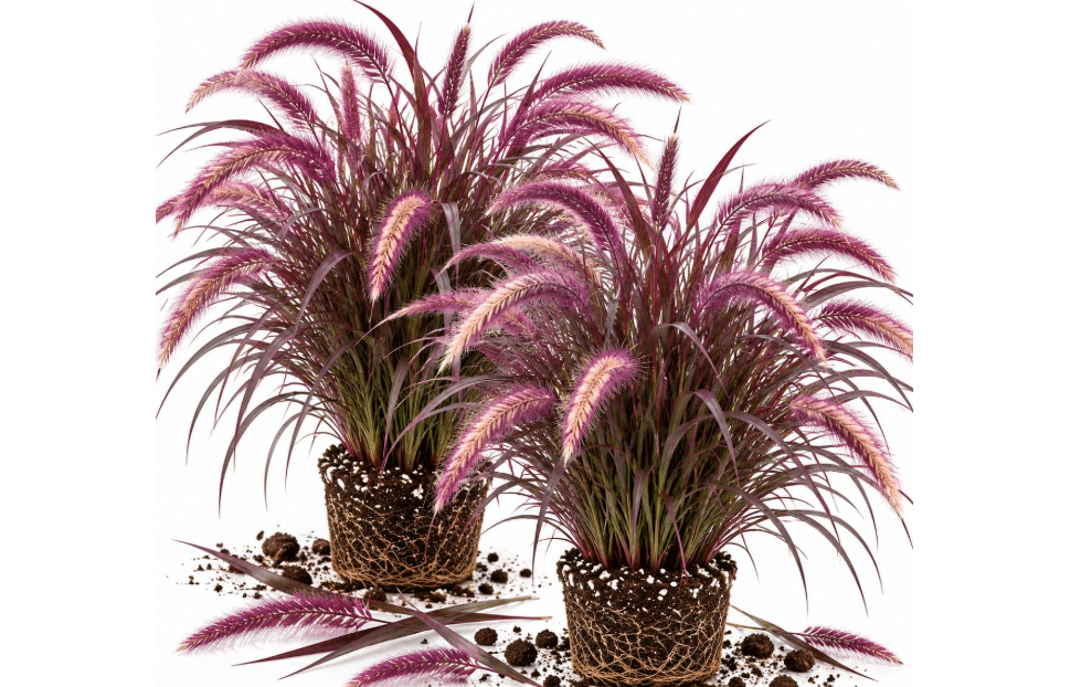 2 Purple Fountain Grass Plants, Ornamental Fast Growing Grasses, 4-8'' | Feathery Plumes, Garden Borders, Patio Containers, Well-Rooted Plant