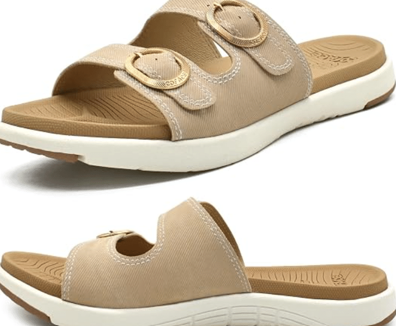 COFACE Womens Orthotic Slides Comfort Plantar Fasciitis Arch Support Slip on Flat Sandals Ladies Soft Cushion Fashion Yoga Mat Slippers With Adjustable Straps