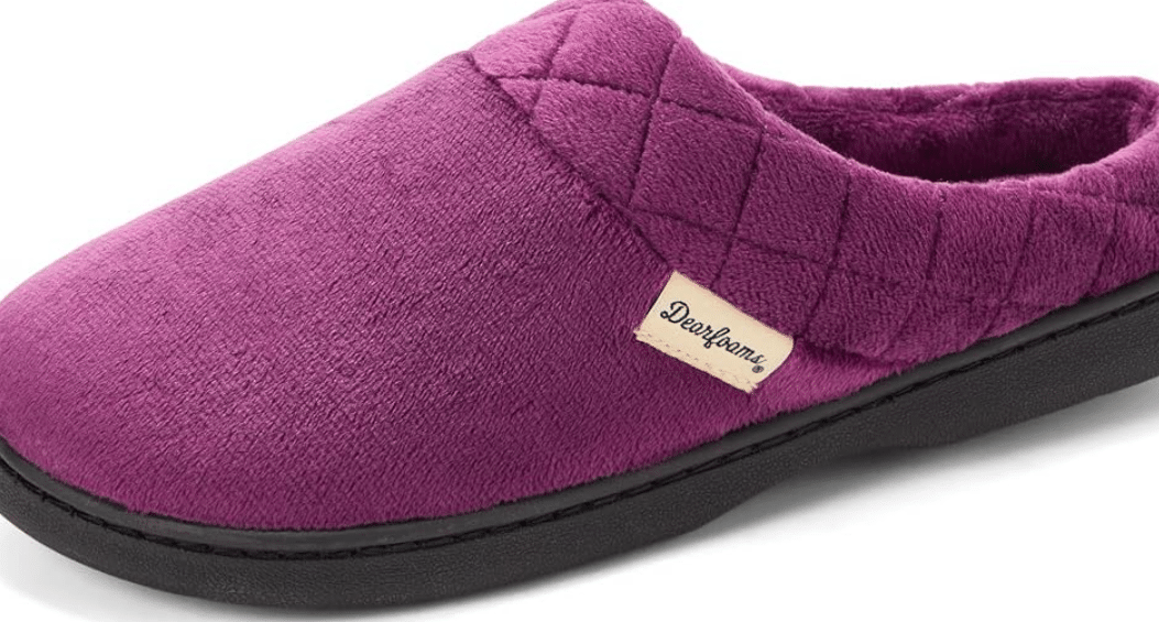 Dearfoams Women's Lightweight Memory Foam Indoor House Slipper Darcy Velour Clog with Wide Widths