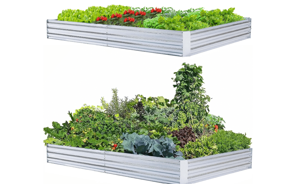 FOYUEE Galvanized Raised Garden Bed 8x4x1ft 2-Pack Value Set | Above Ground Planter, Flat Panels+4 Bars,No-Deform,Rust-Resist, Heavy