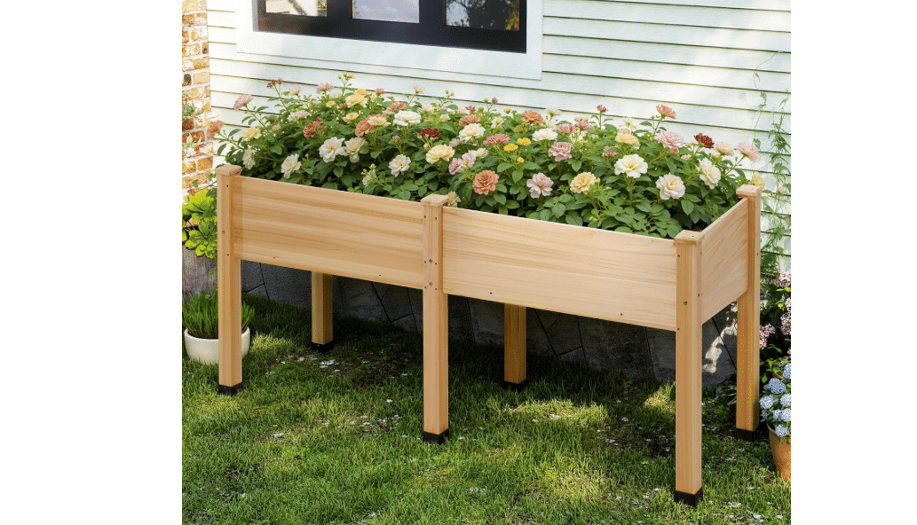 AMERLIFE Raised Garden Bed, 72x24x30 Inches Elevated Wood Planter Box | with Legs, Bed Liner, Divider and Drainage System for Backyard